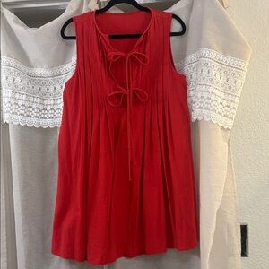 SHEIN Red Sleeveless Tie-Front Pleated Tank Top